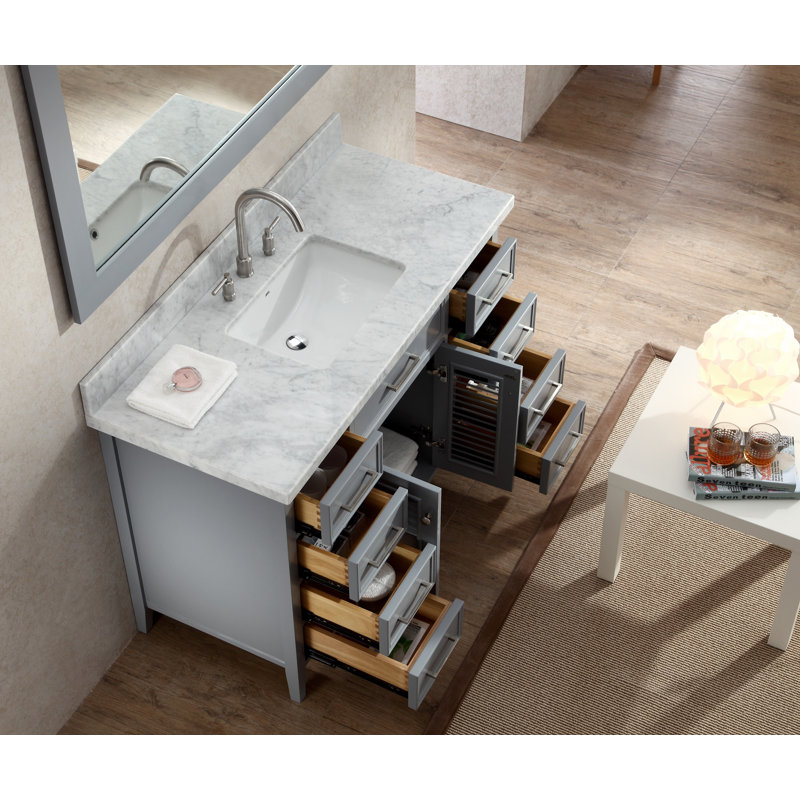 Ensemble de meuble-lavabo de salle de bain simple avec miroir 49 po Hamil, Gris