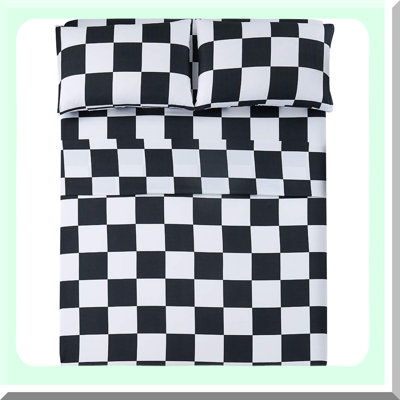 PlaidSoft Twin Bedding Set - Microfiber 3-Piece Sheet Set with Deep Pocket, Stain & Wrinkle Resistant, Black & White Design