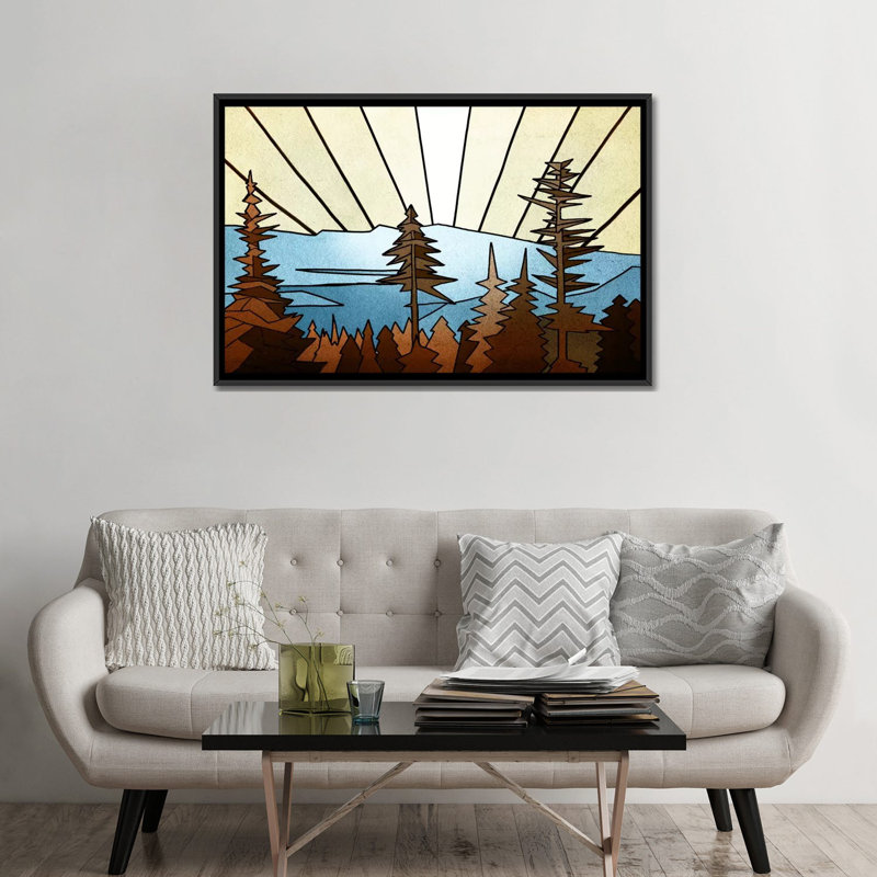 «Geometric Trees», impression sur toile, H 18 po x l 26 po x P 1,5 po, Toile avec cadre noir, Pas de tapis