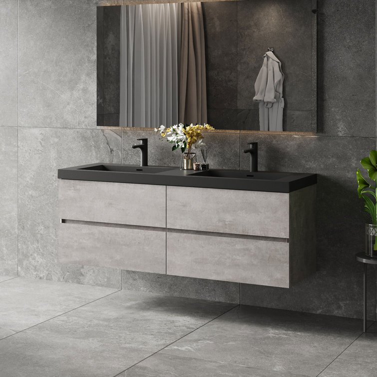 Dhruven 60 Inch Fully Assembled Double Floating Bathroom Vanity With Solid Surface Sink