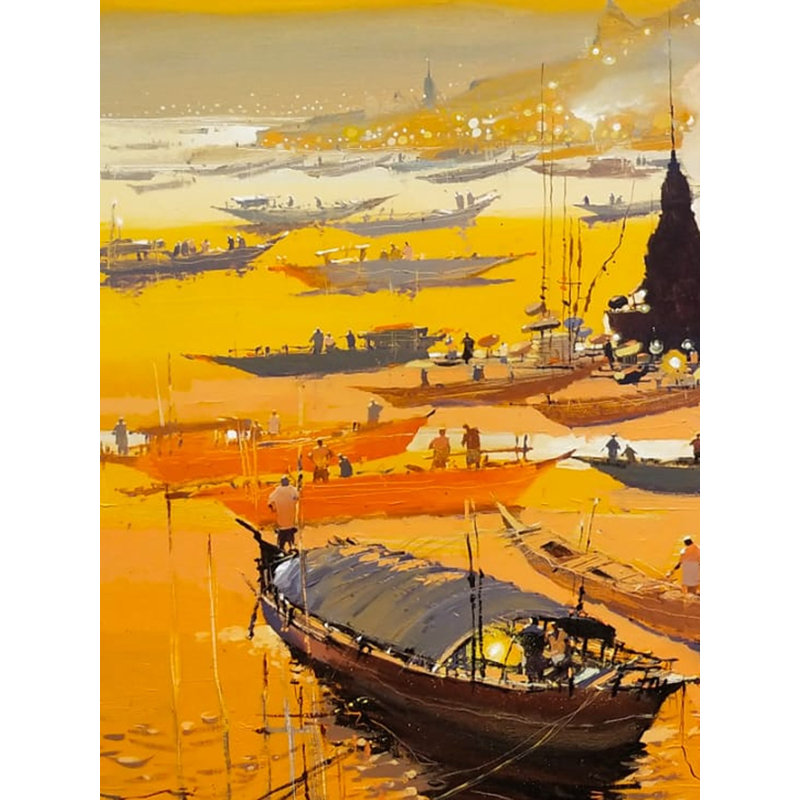 Bateau sur la berge | Acrylique sur toile | Par Hari Dhongade
