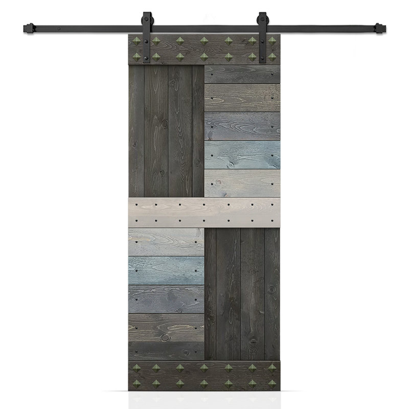 Porte de grange à panneaux en bois avec kit de quincaillerie d'installation et Clavos, 42 po x 84 po, Gris multicolore