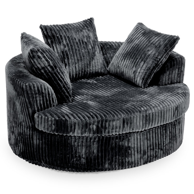 Chaise longue rembourrée 59 "en velours côtelé avec accoudoirs et coussins décoratifs, aucun assemblage requis, Noir