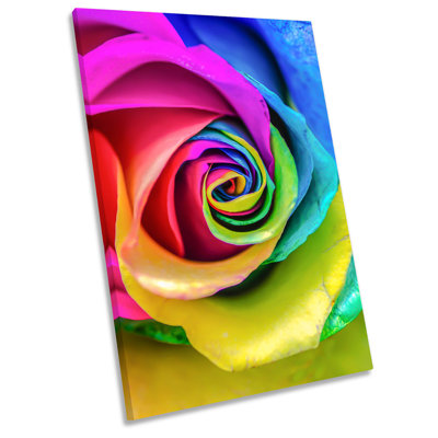Rainbow Rose Flower Modern - Wrapped Canvas Painting