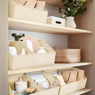 Paquet de 8 paniers de rangement pliables, divisés, 12 x 12 x 12 po, beige, pour couvertures de vêtements, jouets, livres, serviettes