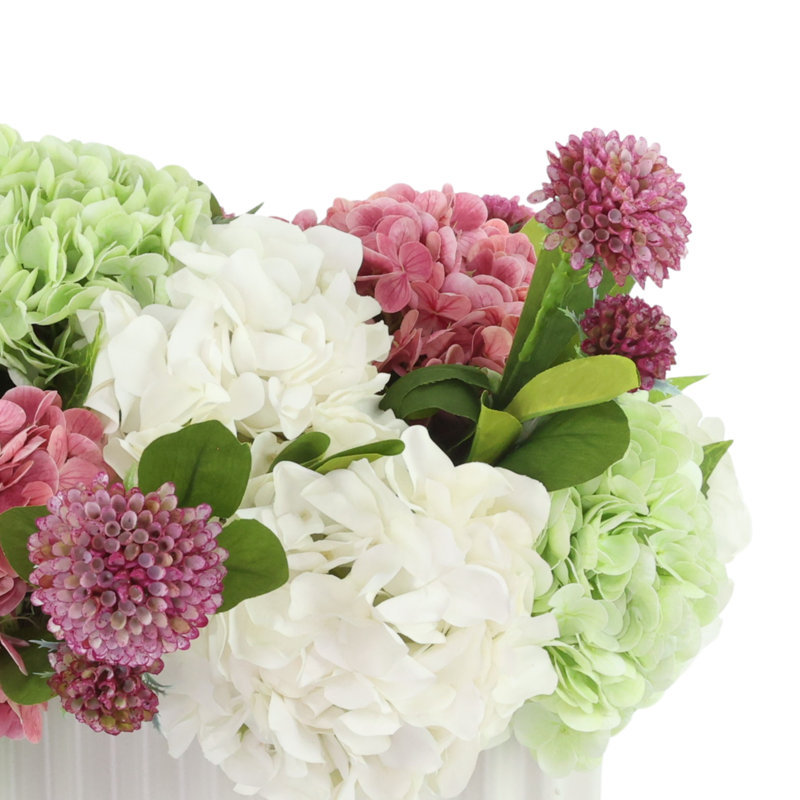 Hydrangea and Dahlia Arrangement in Ceramic Vase