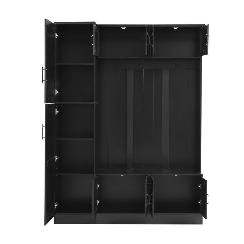 79-inch Tall Modern Coat Rack With Shoe Cabinet, Matte Black