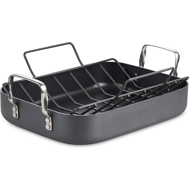 Hard Anodized Nonstick Rectangular Roasting Pan with Rack and Handles