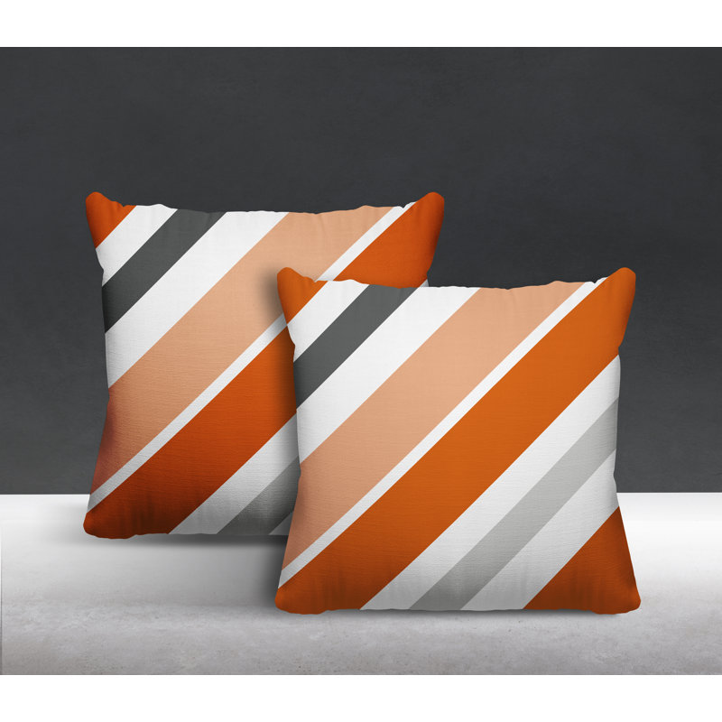  Coussin décoratif intérieur / extérieur à rayures, L 17 po x H 17 po, Orange