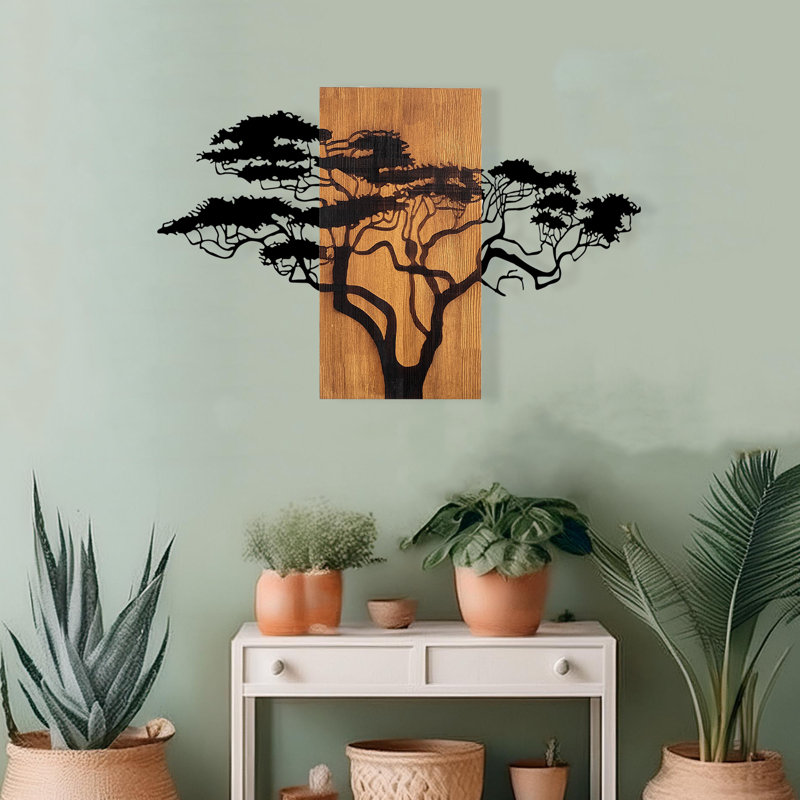 Hand-Painted Wooden Wall Accessory, 35.4 x 22.8 x 1.2 inches | 100% Solid Wood (Thickness: 1.2 inches) & Metal (Thickness: 0.06 inches) | Unique Decorative Art for Home Decor, Variations in Color and Texture Enhance Style