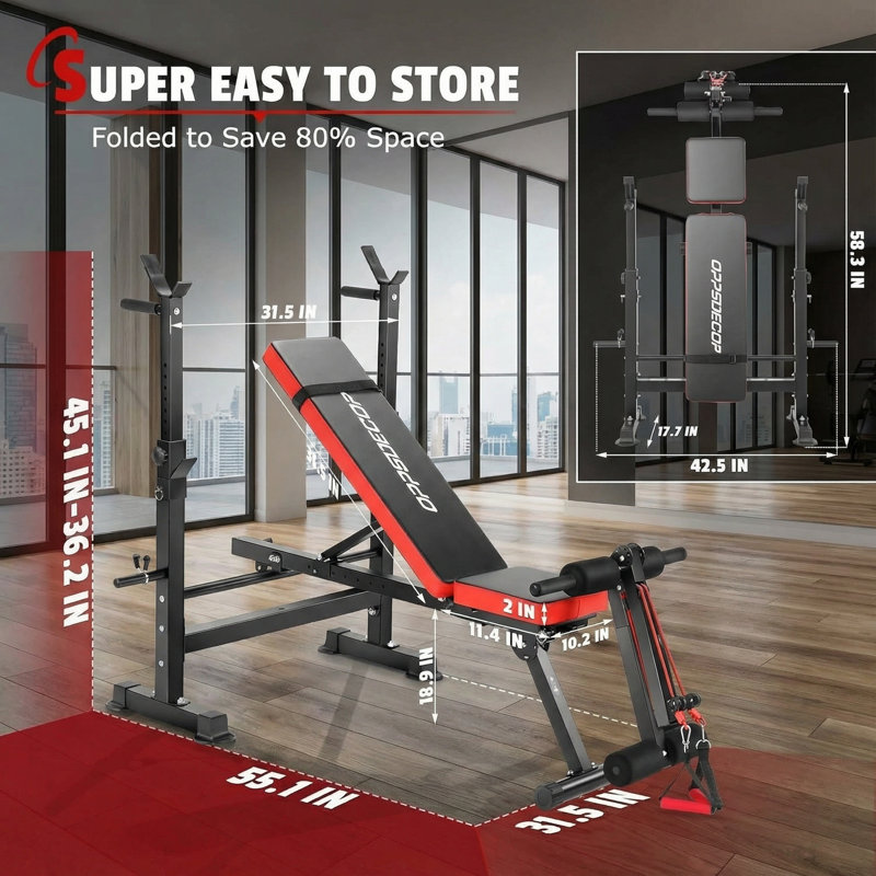 Upgraded Foldable Weight Bench With Storage Posts - 600 LBS Capacity Multi-Position Training Station