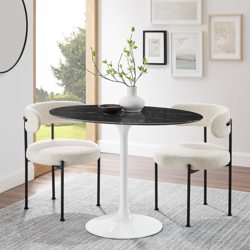  Table de salle à manger en marbre artificiel Lippa, Blanc, 28,5 po H x 42 po L x 28 po P, Noir