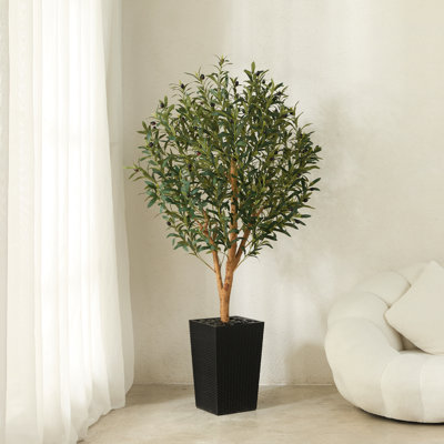 Olive artificielle George avec pot décoratif, faux olivier résistant aux rayons UV avec tronc naturel