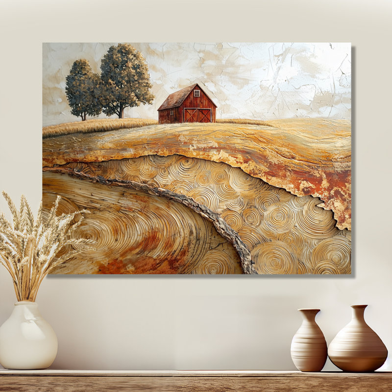 Automne, grange sur une glissade en bois, paysage II, H 12 po x l 20 po