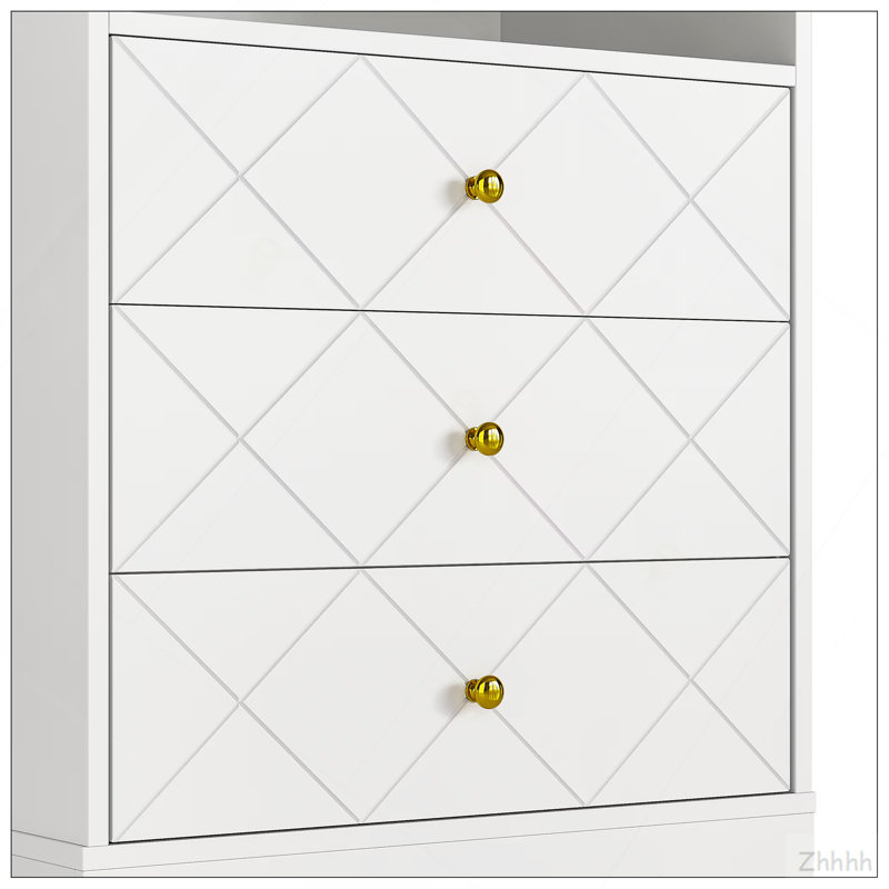 Commode avec tiroirs et tablettes flottantes, commode à 3 tiroirs avec rangement ouvert et finition peinte, commode de rangement moderne pour chambre d'enfant, chambre à coucher, salon, placard, couloir, blanc