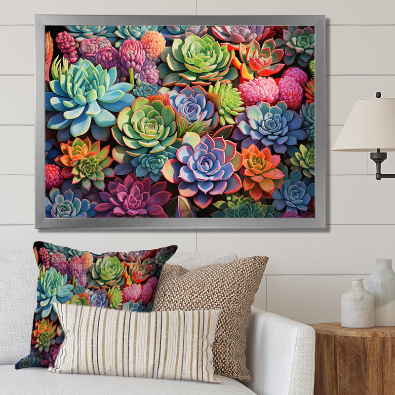 " Colourful Succulents Succulent Abundance ", 24" H x 32" W x 1" D, Silver Picture Framed