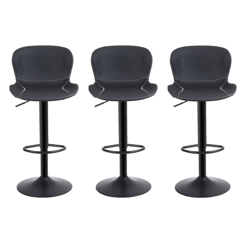 Swivel Upholstered Adjustable Height Counter Stool with Metal Frame, Black, 3