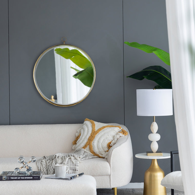 Miroir rond doré, miroir circulaire avec cadre, Fer