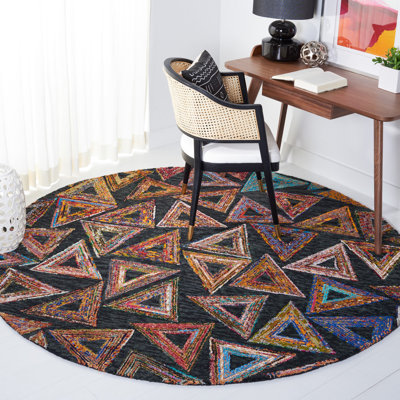 Tapis géométrique en laine / coton touffeté à la main vert foncé / noir