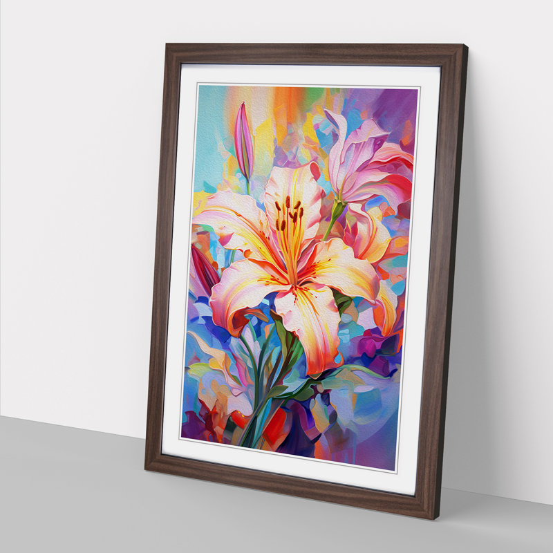 Lily Flower Abstract - Single Picture Frame Print on Wood, Walnut Framed, 34cm H x 25cm W x 2cm D