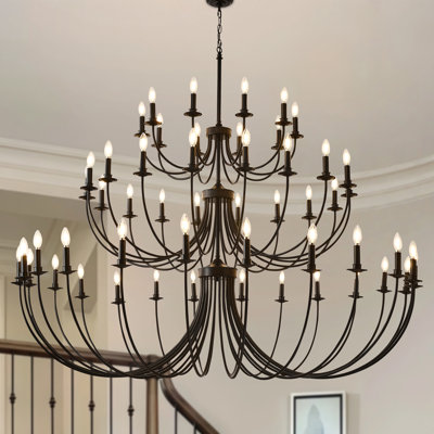 Vintage Country Candle Style Chandelier,  Back Farmhouse Chandelier, Large Chandeliers For High Ceilings Entryway Hallway Living Room Ceiling Light Fixture