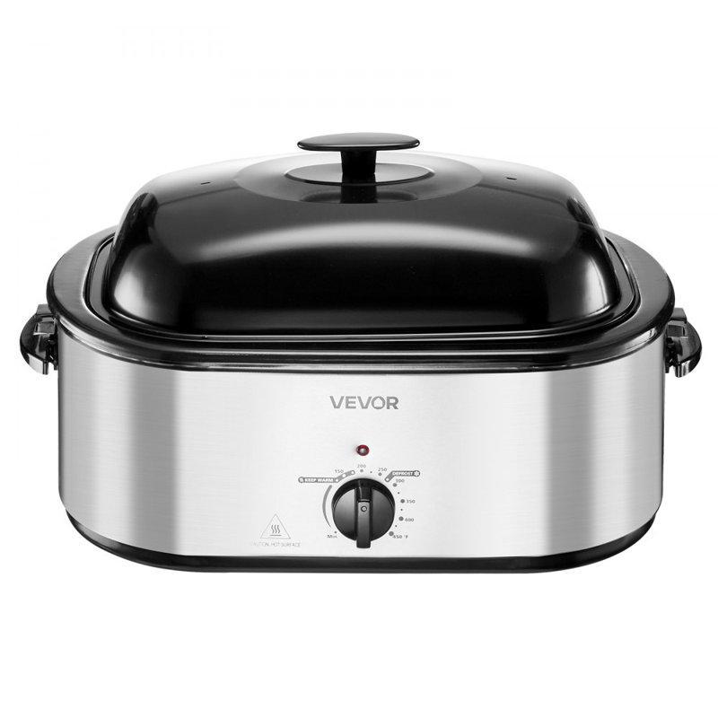 Four à rôtir, rôtissoire à dinde électrique de 24 pte, rôtissoire électrique à température réglable de 150 à 450 with avec serveur de buffet à 3 bacs, couvercle auto-dégivrant, fonction de dégivrage et chaud, couvercle auto-arrosant