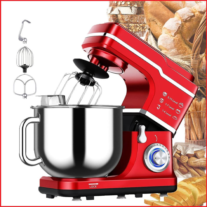 Stand Mixer - 7.5qt Bowl With Handle, 660w Motor, 10-speed Settings, Tilt-head Design, Dough Hook, Beater, Splash Guard, Red