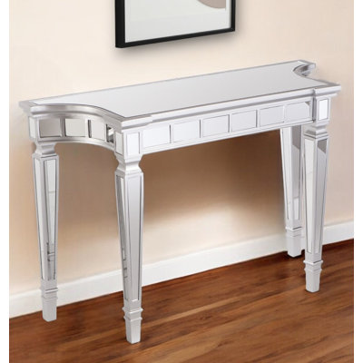 45" Silver Mirrored Glass and Wood Free Form Console Table