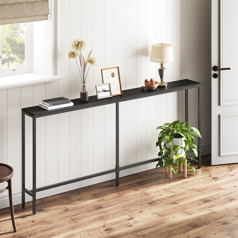 Prebo Console Table Behind Couch Narrow Entryway Table, 31.7" H x 70.9" W x 7.9" D, Black