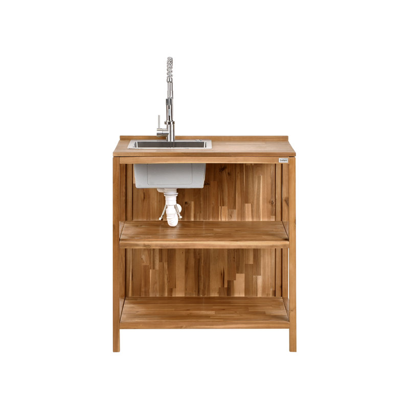 Outdoor Kitchen Island with Sink VENOSA Acacia Wood Brown