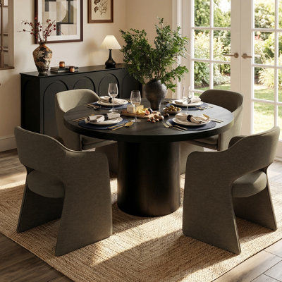 Ensemble de table de salle à manger pour 4 personnes avec table ronde en bois massif et 4 chaises rembourrées imperméables