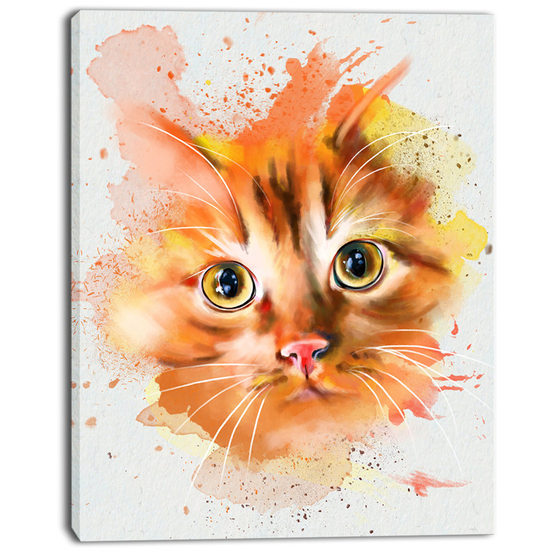« jolie rouge aquarelle cat », reproduction d’art sur toile tendue, H 20 po x l 12 po x P 1po