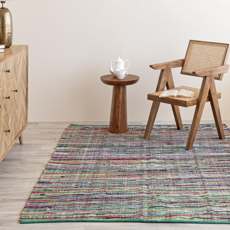 Denim Chindi Rag Area Rug | 3' x 5' | Blue, Green, Square 36 " x 60 "