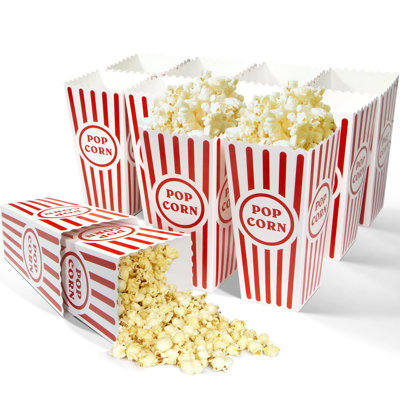 Classic Popcorn Boxes, 46 Oz Red Striped Cardboard Paper Popcorn Container For Family Movie Night Party - 7.8" Tall X 3.9" Squar