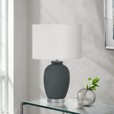 H 24 po, lampe de table, céramique bleue, abat-jour ivoire / crème, contemporain