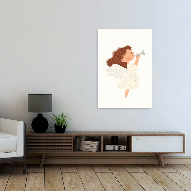 Sweet Angel Trumpeter Peaceful Serene Whimsical Wall Art Print 1 Piece Wrapped Canvas Wall Art, 121.92cm H x 81.28cm W