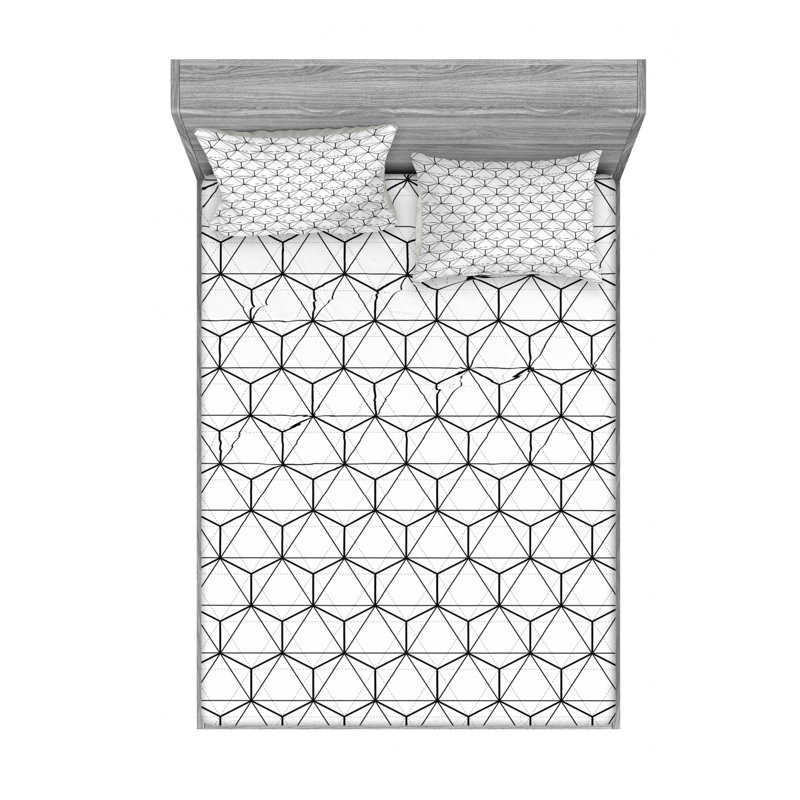 Microfiber Sheet Set, Full/Double Sheet Set with Fitted Sheet, Geometric, Black/White/Gray