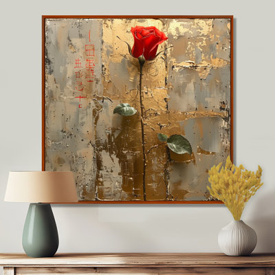 Red Rose Vintage Silver Gold II - Rose Wall Art