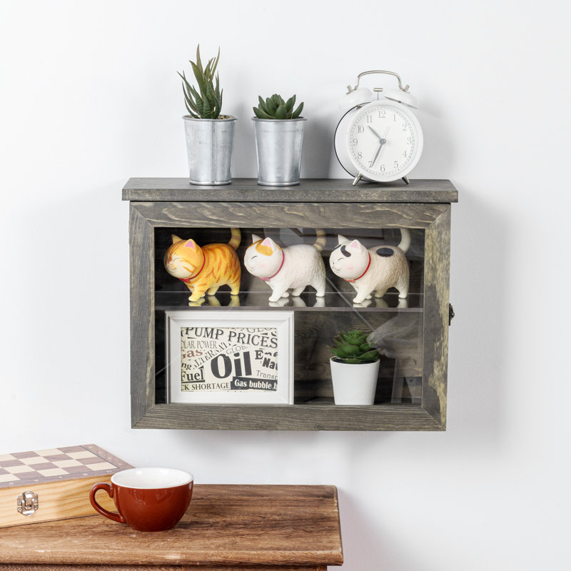 Vitrine en bois massif H 11,4 po x l 15,6 po, Gris