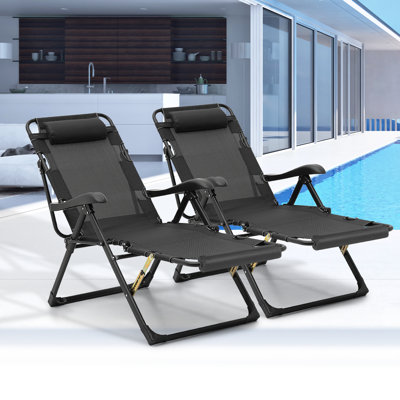 Outdoor Folding Lounge Chair Recliner, Reclining Chair Sleep Bed with Adjustable Backrest & Footrest