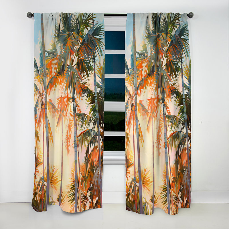 Lenny - Palm Trees Curtain - Blackout Floral Curtain - 1 Panels, 52" W x 84" L