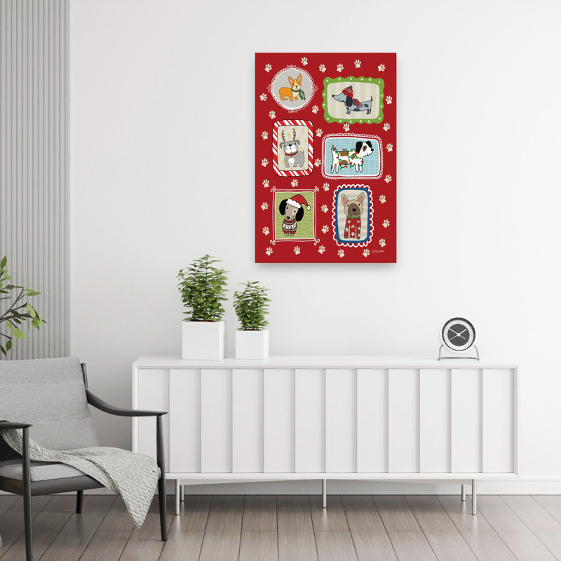 Holiday Hounds Whimsical Abstract Contemporary Dog Wall Art Print 1 Piece Wrapped Canvas Wall Art, 91.44cm H x 60.96cm W