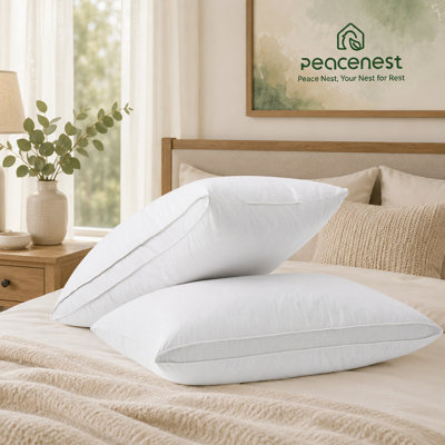 Gusseted Goose Feather and Down Pillows for Sleeping - Set of 2, 100% Cotton Shell, Medium Support Hotel Quality Bed Pillows for Side and Back Sleepers