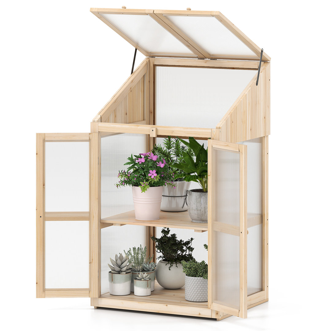 Wooden Cold Frame Greenhouse Portable Raised Flower Planter-Natural