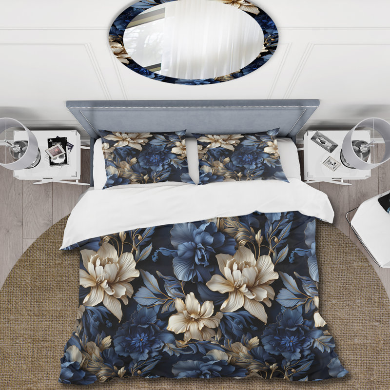 Ensemble de housse de couette V Cobalt Blue Brocade, Housse de couette pour très grand lit et 2 très