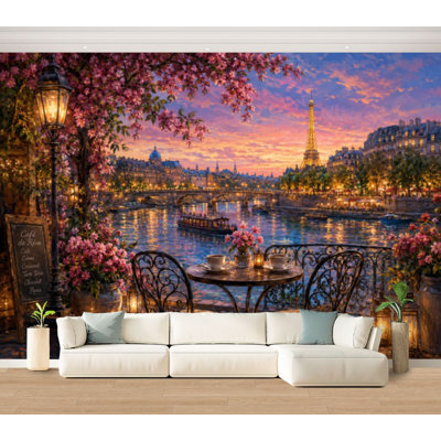 Papier peint adhésif autocollant rétro Paris Tour Eiffel, paysage urbain français, café, décor romantique, autocollant, papier contact mural pour salon, chambre à coucher H 100 po x l 144 po