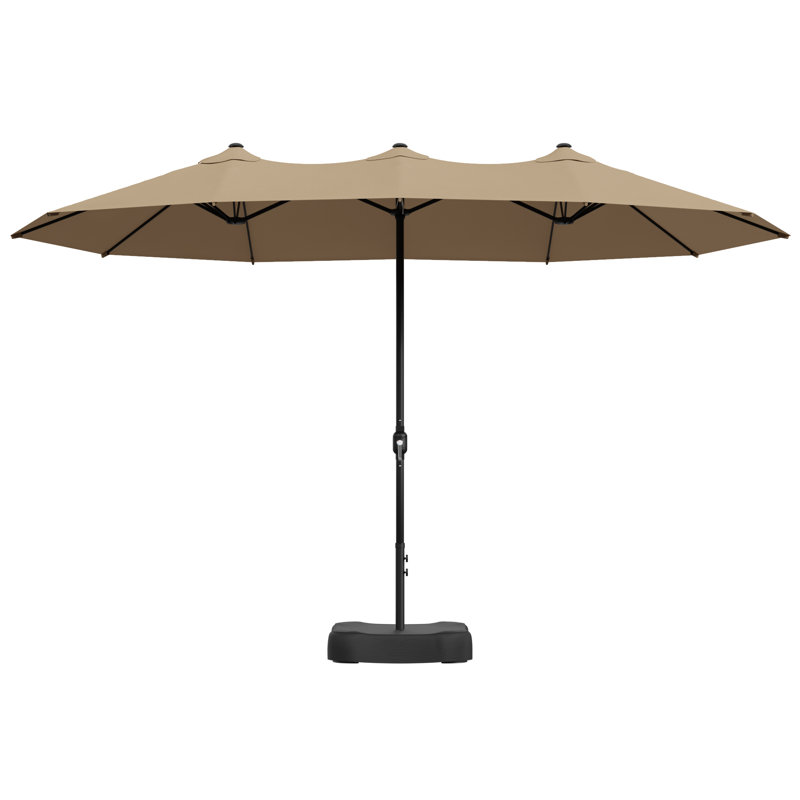 15Ft Big Double-Sided Patio Umbrella With Base, Beige