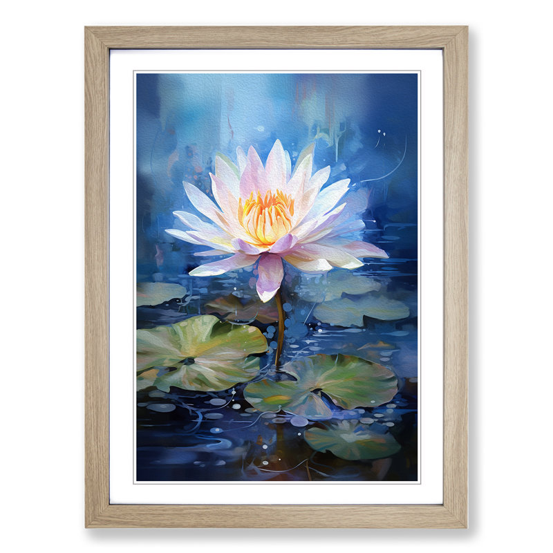 Water Lily Gestural - Framed Print, Oak, 64cm H x 46cm W x 2cm D