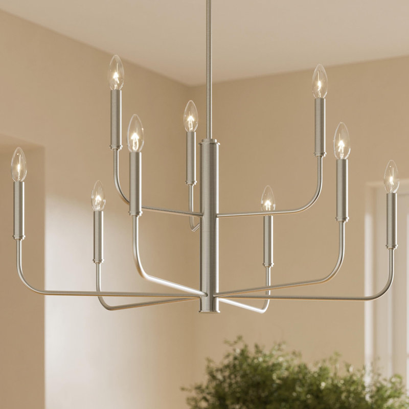 Reines 9-Light Brushed Nickel Two-Tier Chandelier, Brushed Nickel