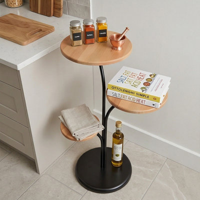 Table de bout à piédestal en bois massif à 3 niveaux Aurelius